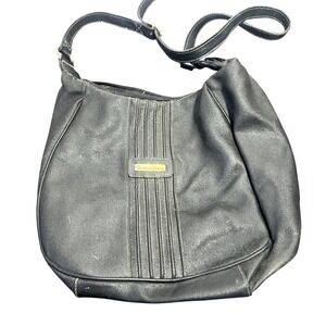Michael‎ Stevens Black Faux Leather Shoulder Bag Hobo Style Gold Hardware Zipper